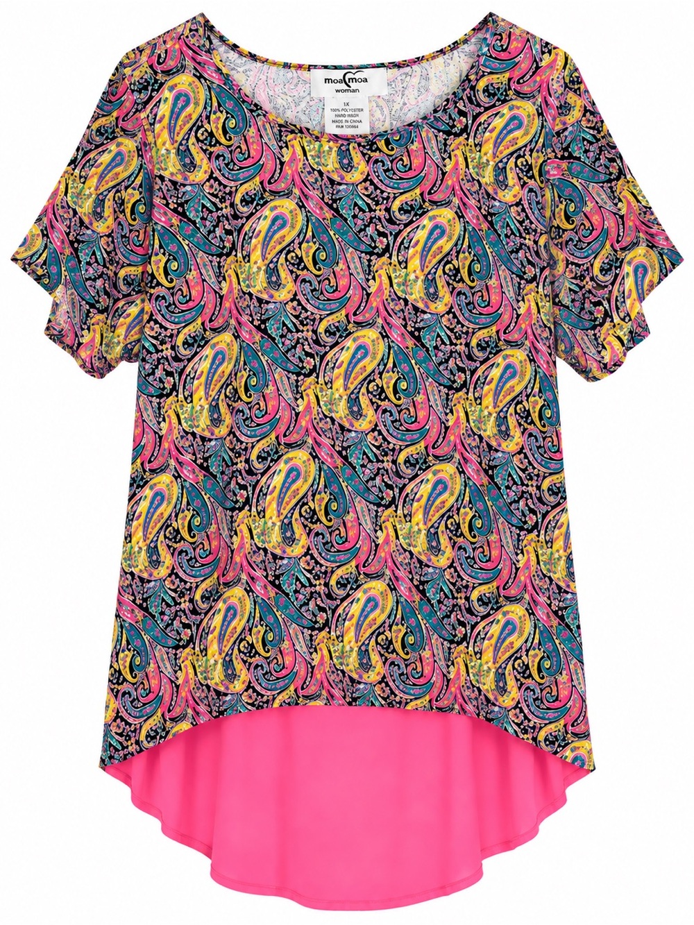 Moa Moa Woman Paisley High Low Tunic Top Size 1X